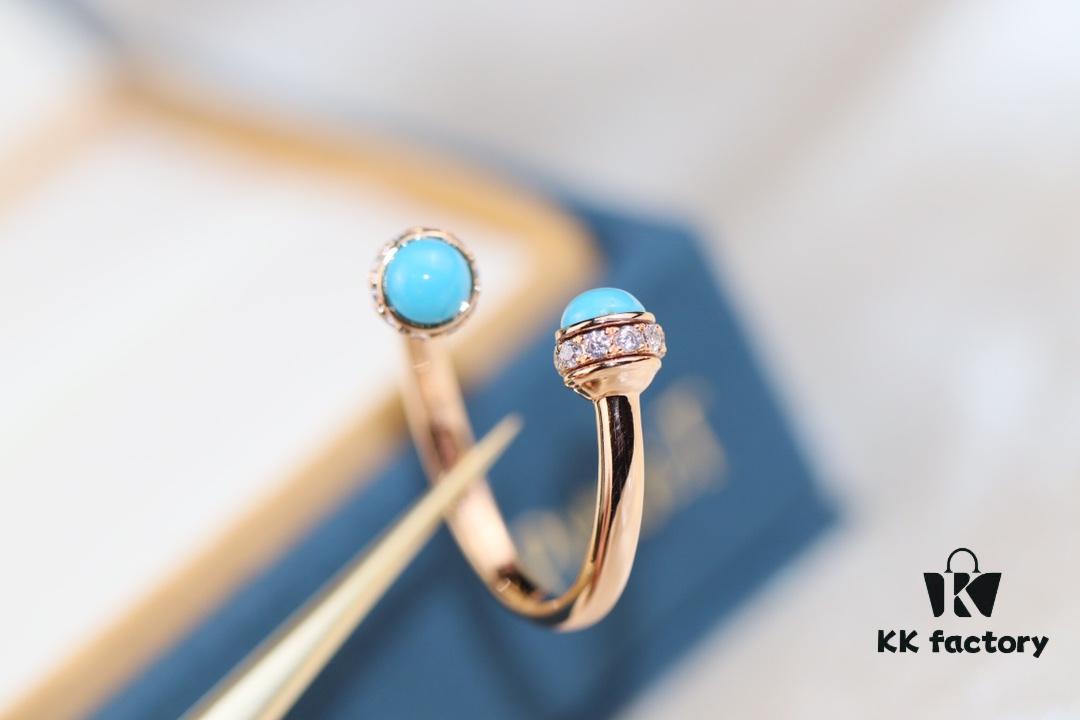 Poetry Ring Possession Series ZP Style Finger Ring with Natural Malachite, Red Agate, and Turquoise in V Gold Material