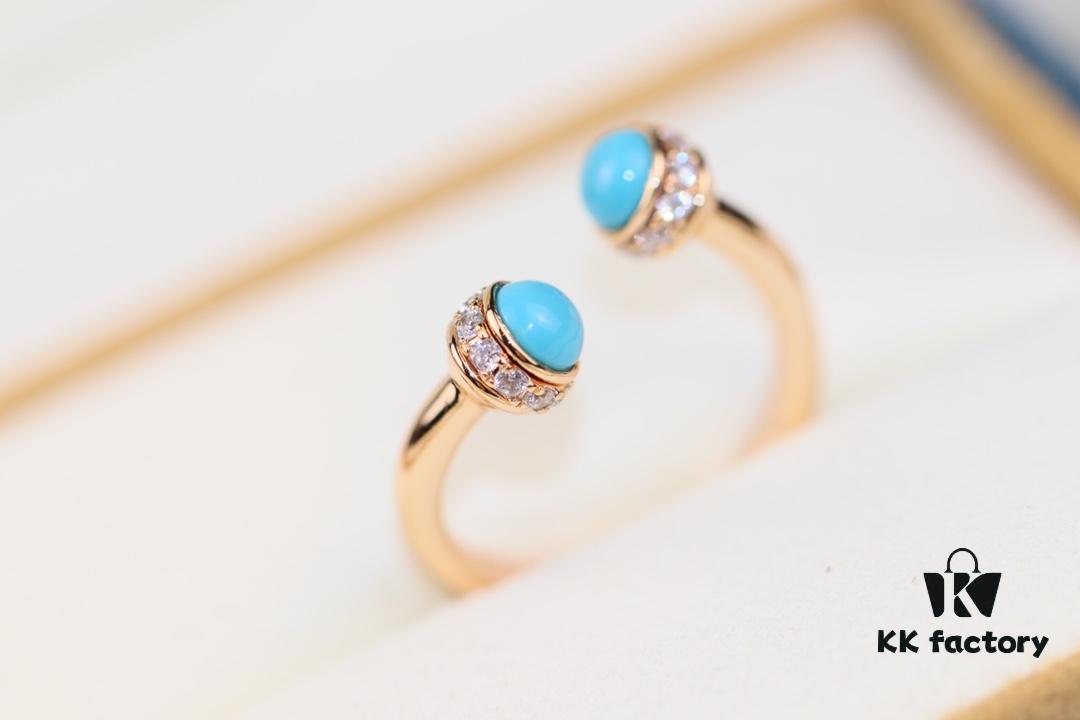 Poetry Ring Possession Series ZP Style Finger Ring with Natural Malachite, Red Agate, and Turquoise in V Gold Material