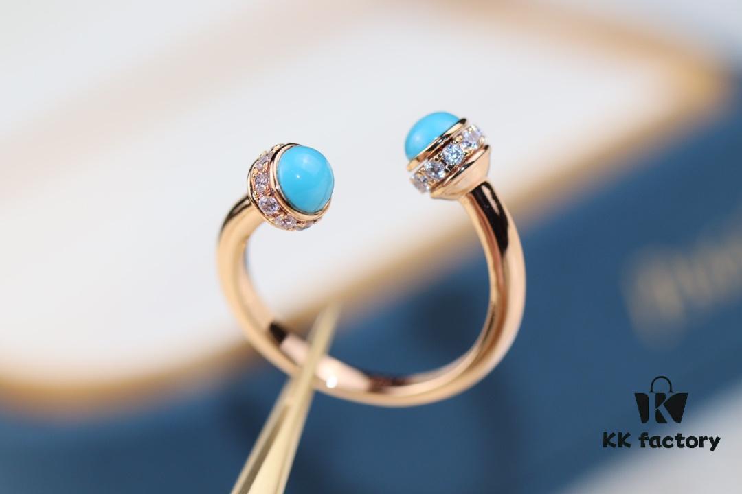 Poetry Ring Possession Series ZP Style Finger Ring with Natural Malachite, Red Agate, and Turquoise in V Gold Material