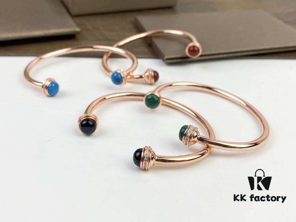 Piaget Possession Bracelet in Rose Gold with Rotating Circle Set with Two Cabochon Stones and Pavé Diamonds