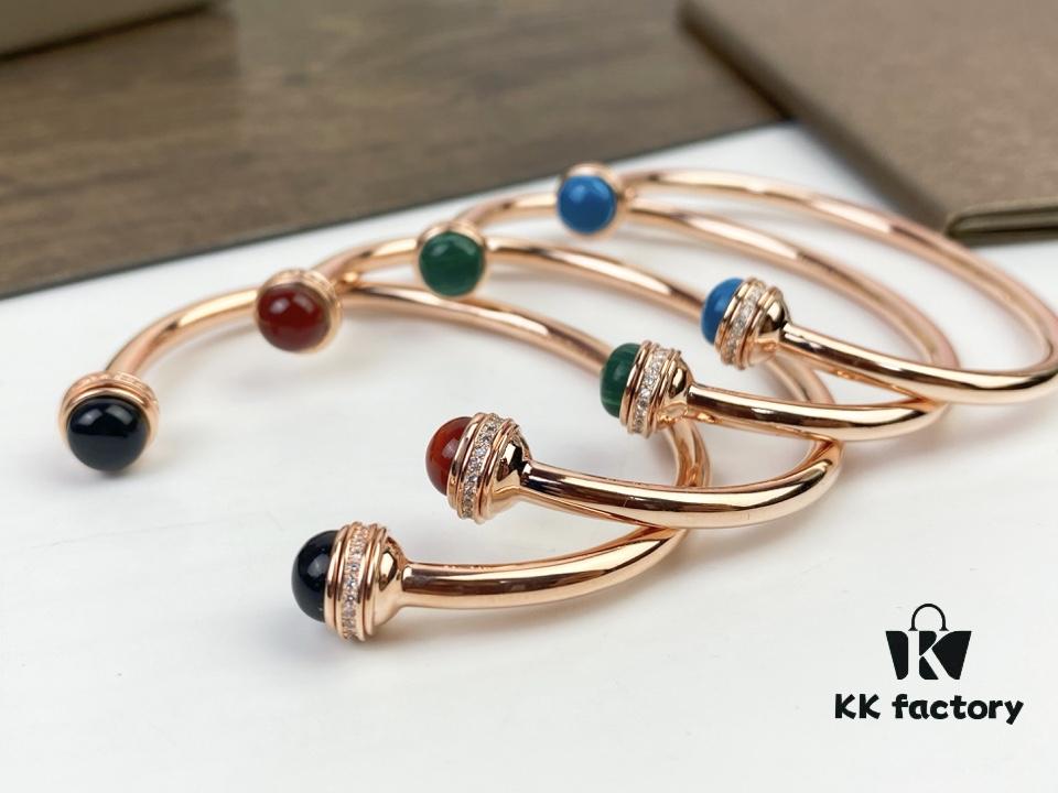 Piaget Possession Bracelet in Rose Gold with Rotating Circle Set with Two Cabochon Stones and Pavé Diamonds