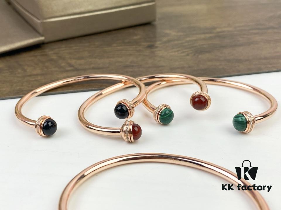 Piaget Possession Bracelet in Rose Gold with Rotating Circle Set with Two Cabochon Stones and Pavé Diamonds