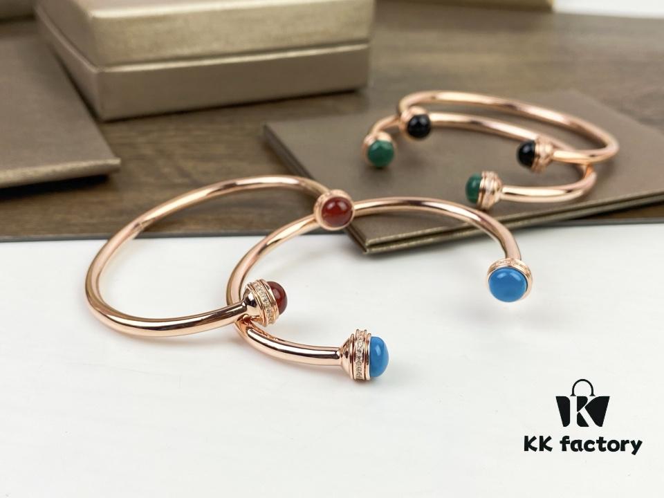 Piaget Possession Bracelet in Rose Gold with Rotating Circle Set with Two Cabochon Stones and Pavé Diamonds