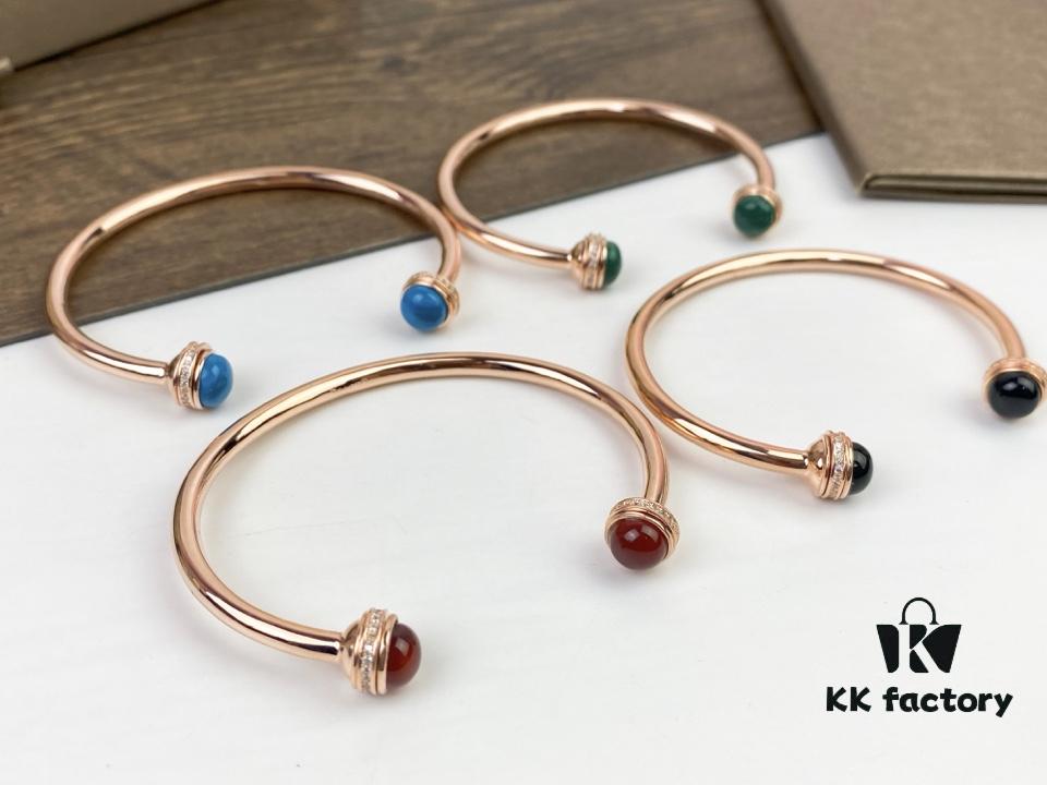 Piaget Possession Bracelet in Rose Gold with Rotating Circle Set with Two Cabochon Stones and Pavé Diamonds