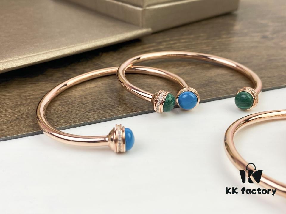 Piaget Possession Bracelet in Rose Gold with Rotating Circle Set with Two Cabochon Stones and Pavé Diamonds