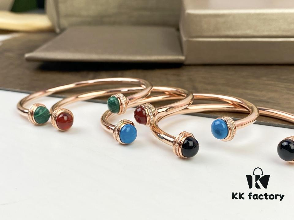 Piaget Possession Bracelet in Rose Gold with Rotating Circle Set with Two Cabochon Stones and Pavé Diamonds