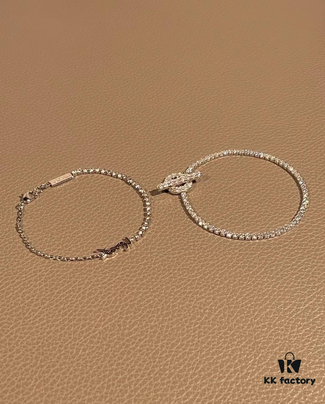 YSL Saint Laurent Half-Paved Bracelet & Hermès Pig Nose Fully Paved Diamond Bracelet