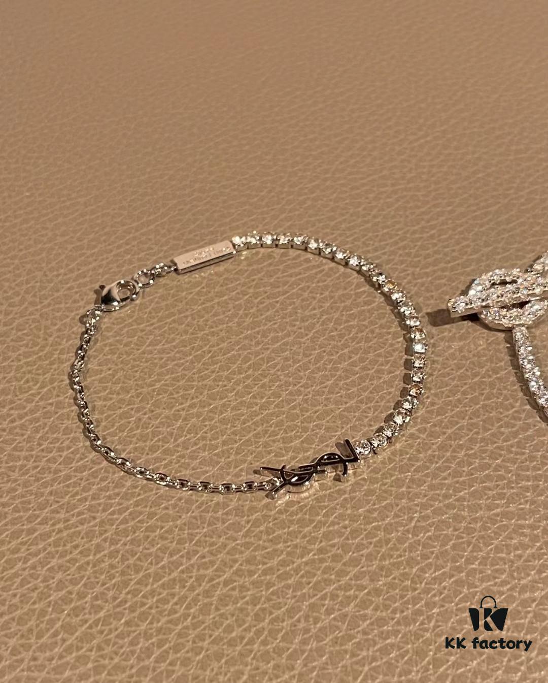 YSL Saint Laurent Half-Paved Bracelet & Hermès Pig Nose Fully Paved Diamond Bracelet