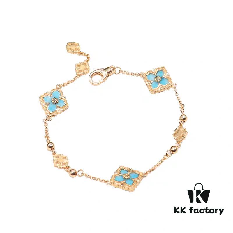 Italian Luxury Jewelry Brand Buccellati Vintage Royal Style Clover Four-Petal Flower Diamond-Embedded Shell Agate Chalcedony Reversible Three-Flower Bracelet