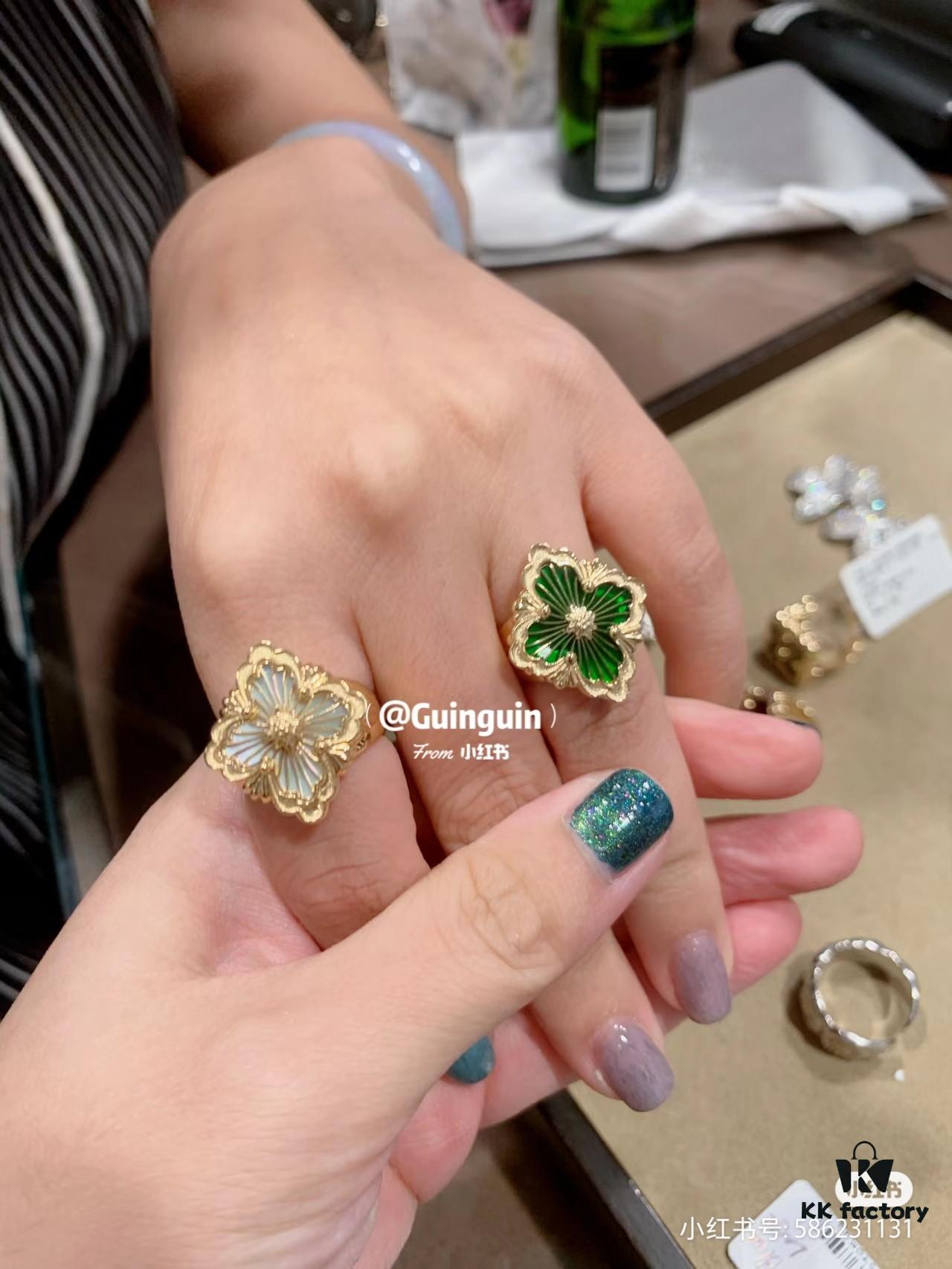 Buccellati Red, Pink, Blue Chalcedony, Black Onyx, White Shell, Green, Gray Shell, Turquoise Blue Open Ring in Rose Gold and White Gold In Stock