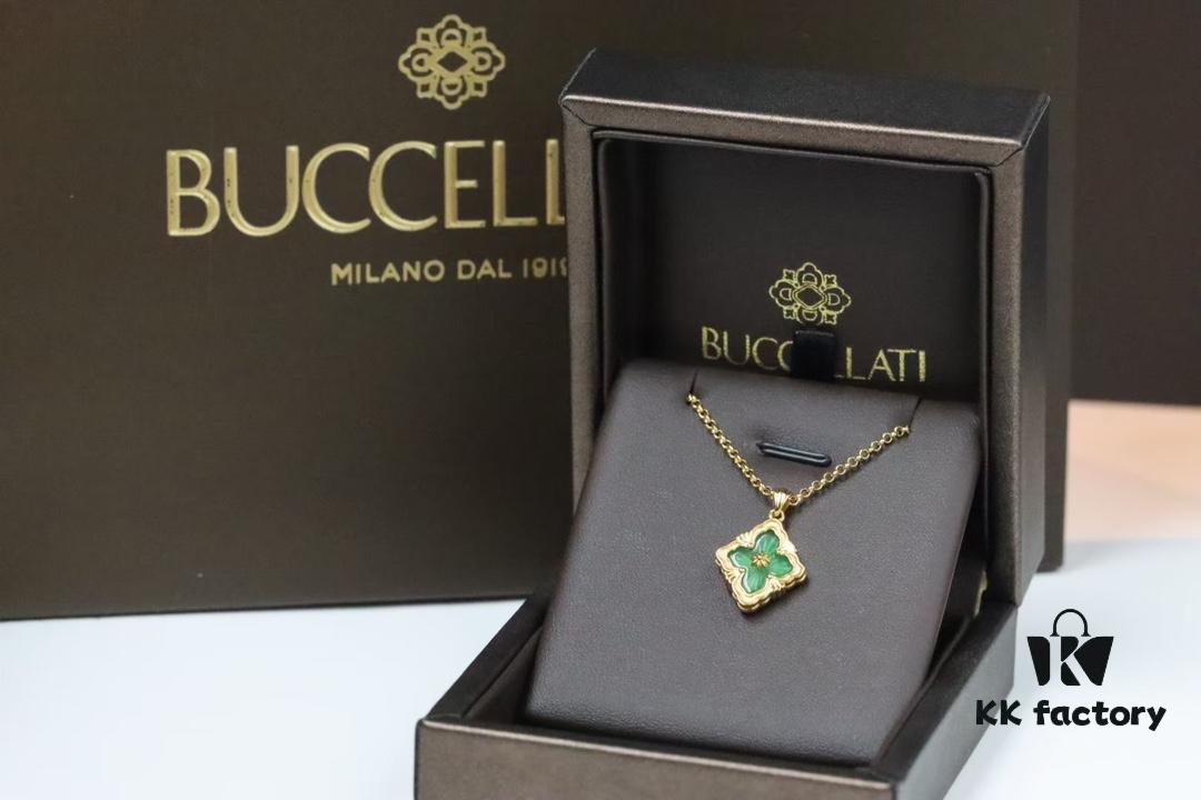 Buccellati Opera Tulle Four-Leaf Clover Dual-Sided Pendant Necklace with Blue Agate