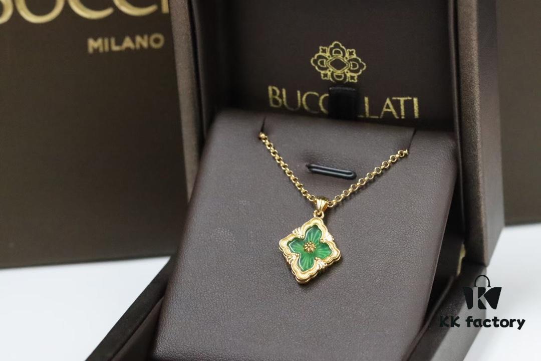 Buccellati Opera Tulle Four-Leaf Clover Dual-Sided Pendant Necklace with Blue Agate