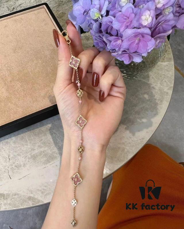 Buccellati Rhodonite Three-Flower Bracelet in Limited Edition Red, Often Out of Stock, A Beauty Unique from VCA