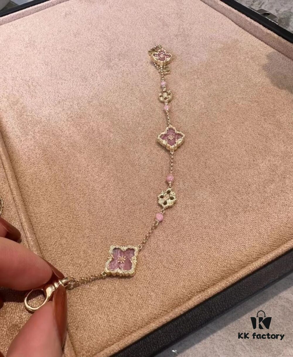 Buccellati Rhodonite Three-Flower Bracelet in Limited Edition Red, Often Out of Stock, A Beauty Unique from VCA