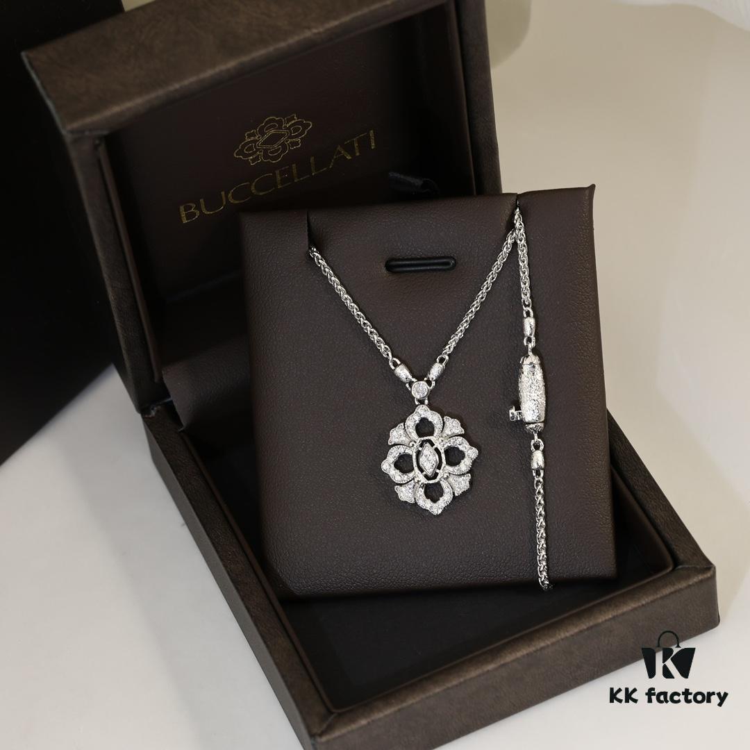 Buccellati Italian Luxury Jewelry Vintage Royal Style Diamond-Cut Clover Double-Sided Necklace V Gold Material 18K Thick Gold Plating Original Chain End Original Clasp High Quality