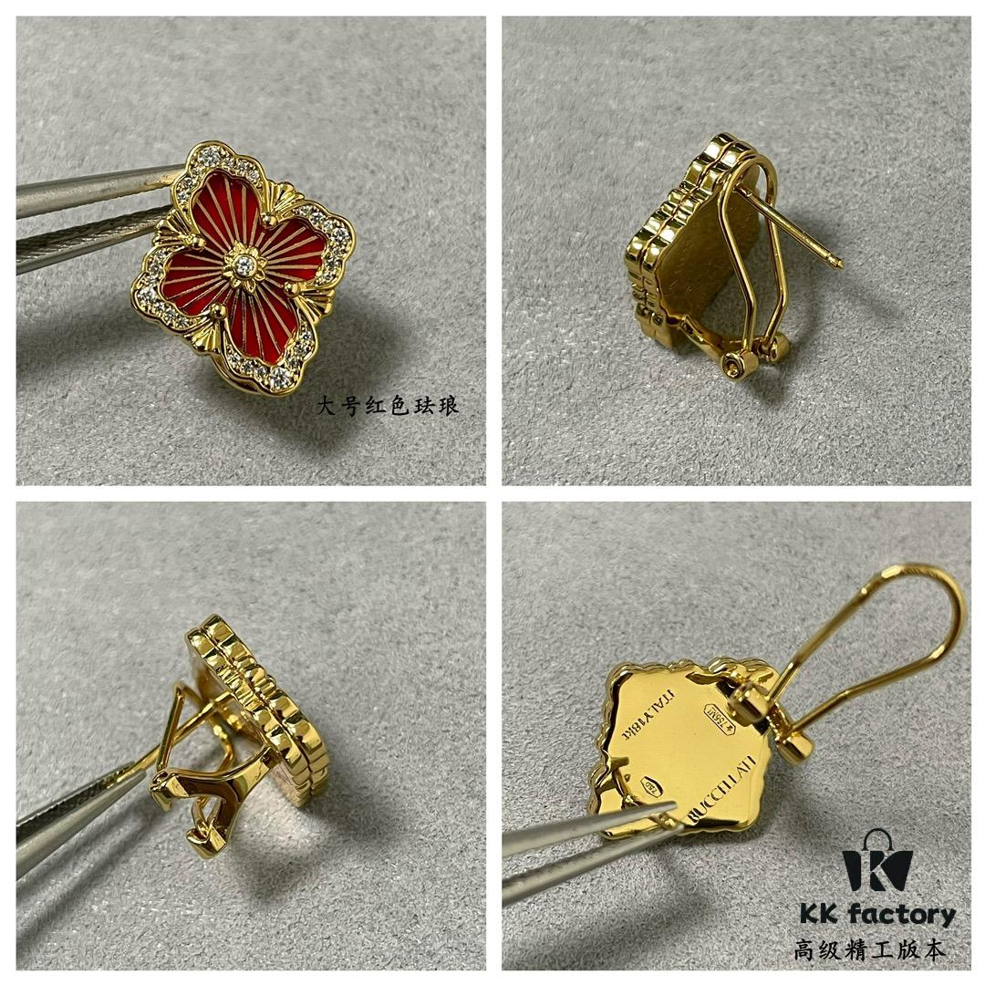 Buccellati Opera Grand Red Enamel Earrings, Vintage Court-style Four-Leaf Clover, Large Size