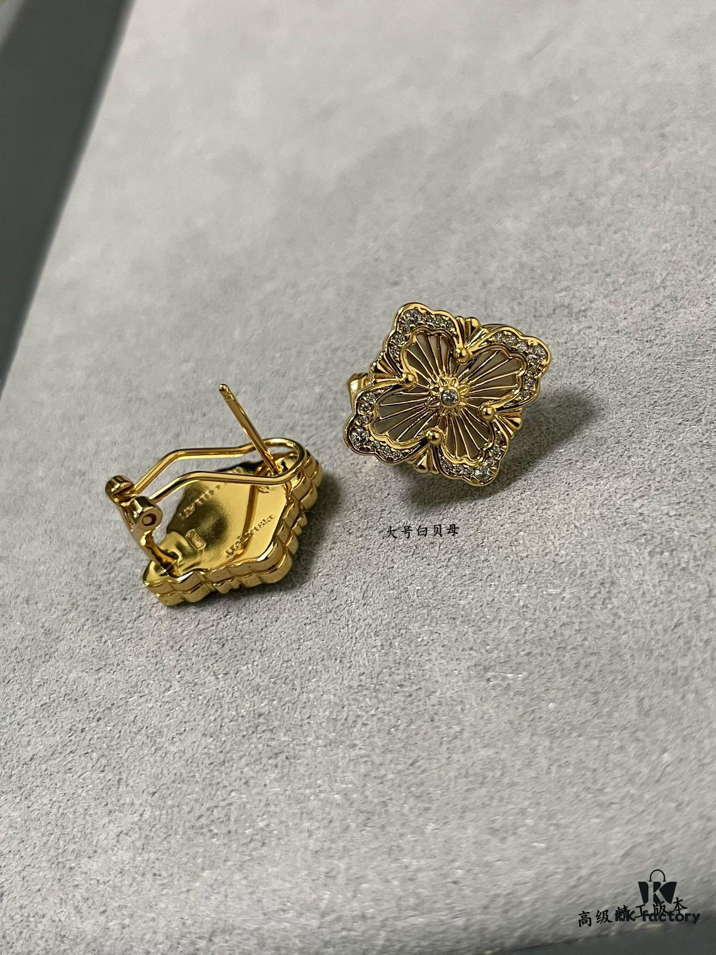 Buccellati Opera Grande White Mother-of-Pearl Earrings, Vintage Court-style Clover, Exuding Italian Elegance