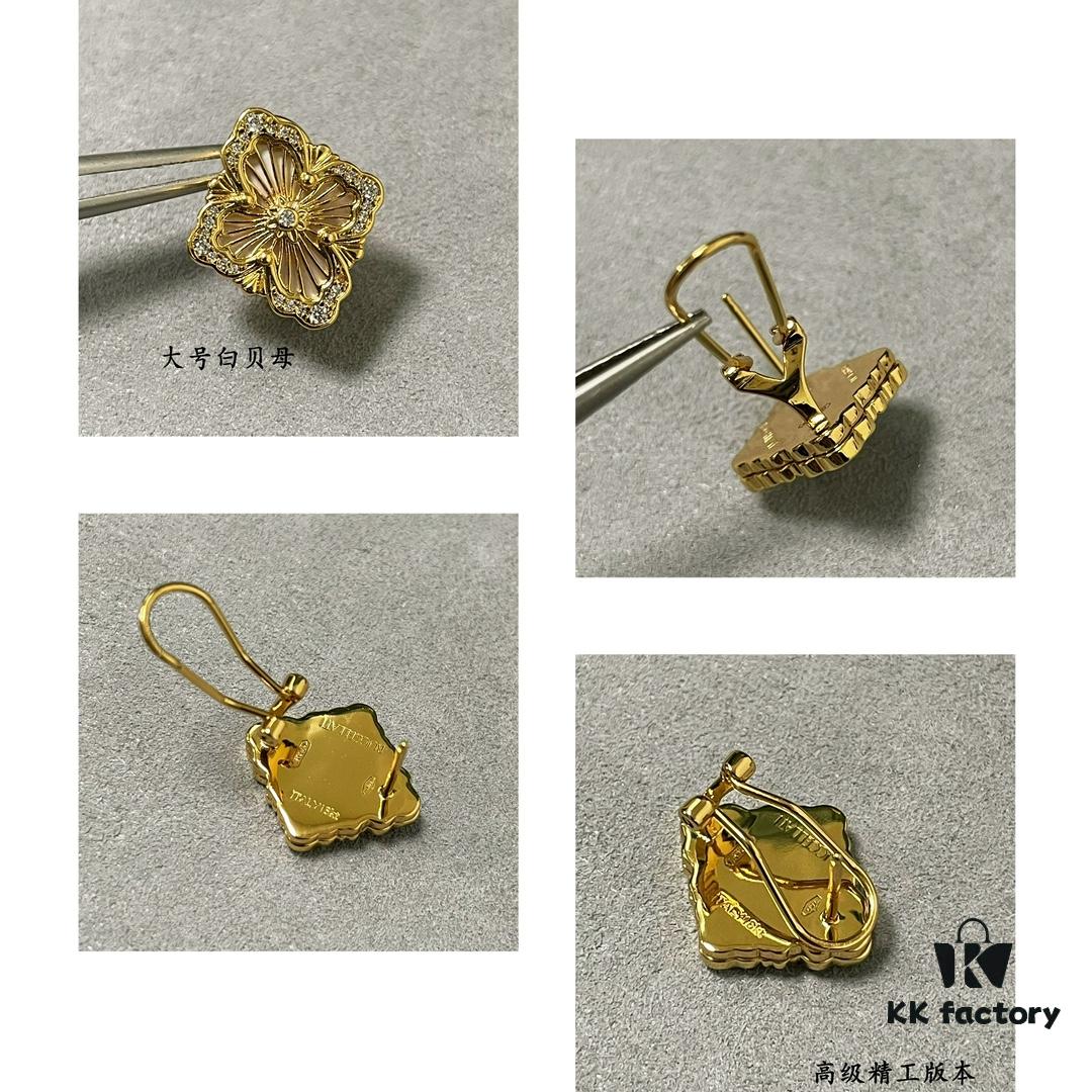 Buccellati Opera Grande White Mother-of-Pearl Earrings, Vintage Court-style Clover, Exuding Italian Elegance