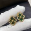 Buccellati Opera Grande Series Large Green Enamel Earrings, Vintage Court Style Four-Leaf Clover with Rigato Silk-Craft Finish