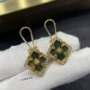 Buccellati Opera Grande Series Large Green Enamel Earrings, Vintage Court Style Four-Leaf Clover with Rigato Silk-Craft Finish