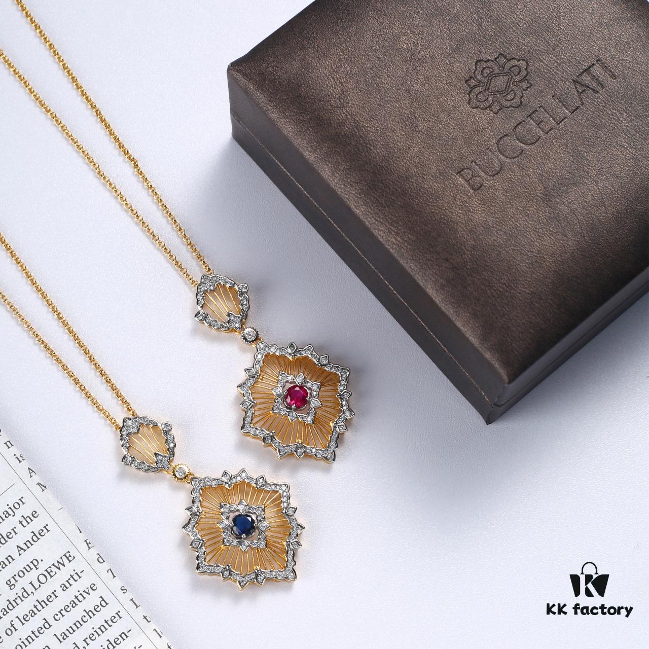 Buccellati lacework mesh openwork bicolor rose gold + white gold, yellow gold + white gold necklace