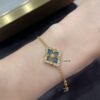 Buccellati Opera Maxi Blue Enamel Bracelet, Retro Court-style Clover and Four-petal Shell Double-sided Necklace with Rigato Silk Finish and Geometric Diamond Inlay