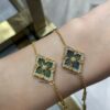 Buccellati Large Opera Garden Series Green Enamel Bracelet, Vintage Court-style Clover and Four-petal Shell Double-sided Necklace