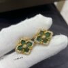 Buccellati Opera Grande Series Large Green Enamel Earrings, Vintage Court Style Four-Leaf Clover with Rigato Silk-Craft Finish