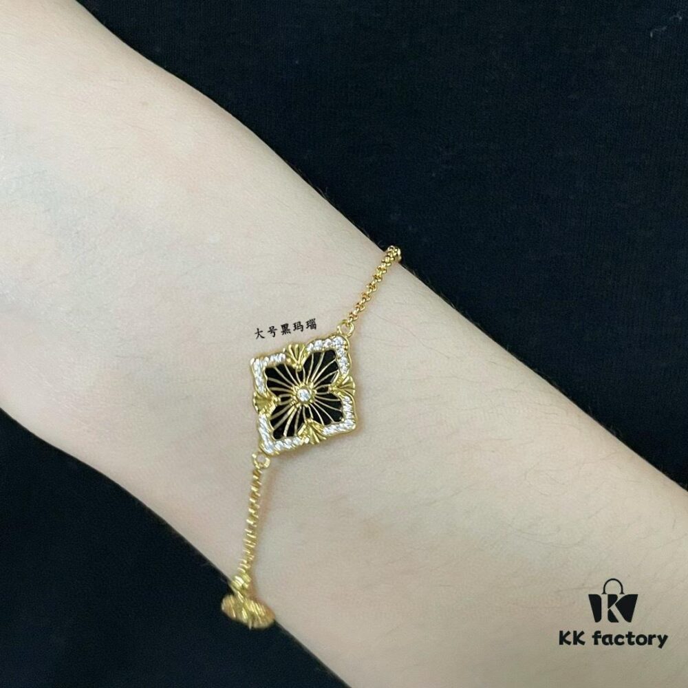 Buccellati Large Opera Series Onyx Bracelet, Vintage Court-style Clover and Four-petal Shell Double-sided Necklace