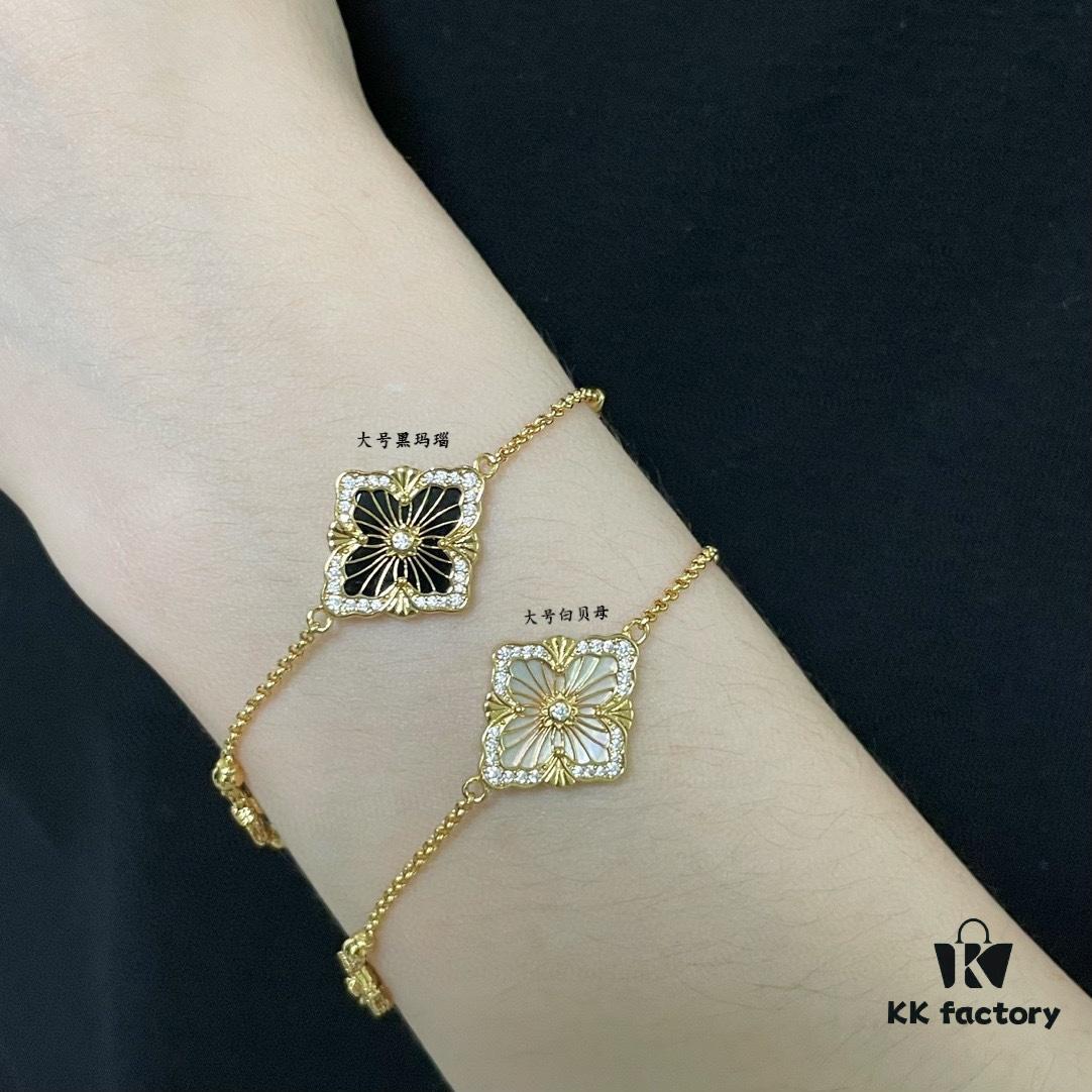 Buccellati Large Opera Series Onyx Bracelet, Vintage Court-style Clover and Four-petal Shell Double-sided Necklace