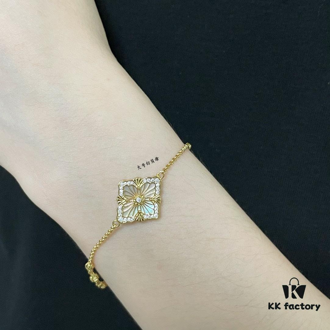 Buccellati Large Opera Series White Mother-of-Pearl Bracelet, Vintage Court Style Clover and Four-Petal Flower Double-Sided Necklace