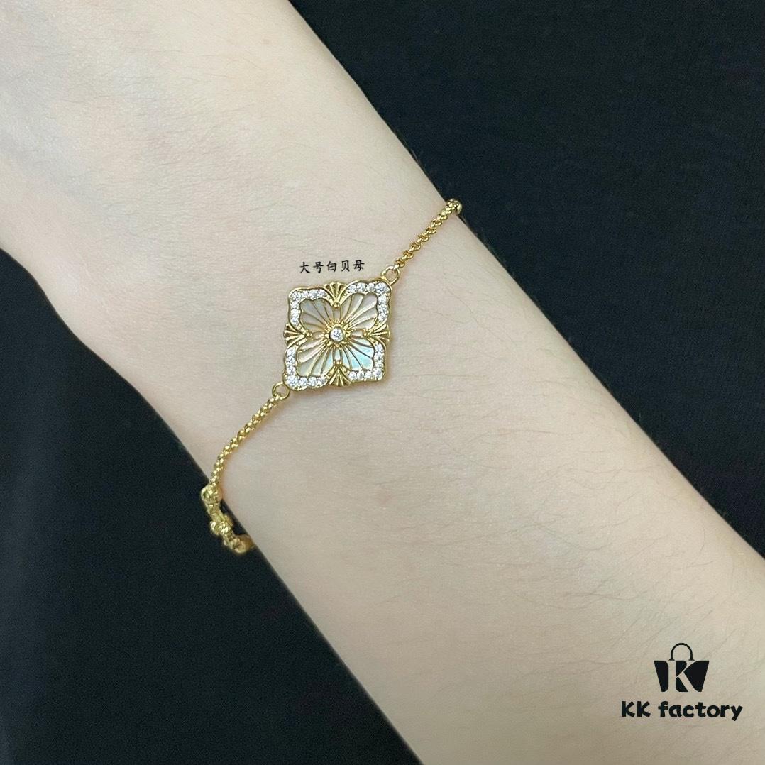 Buccellati Large Opera Series White Mother-of-Pearl Bracelet, Vintage Court Style Clover and Four-Petal Flower Double-Sided Necklace