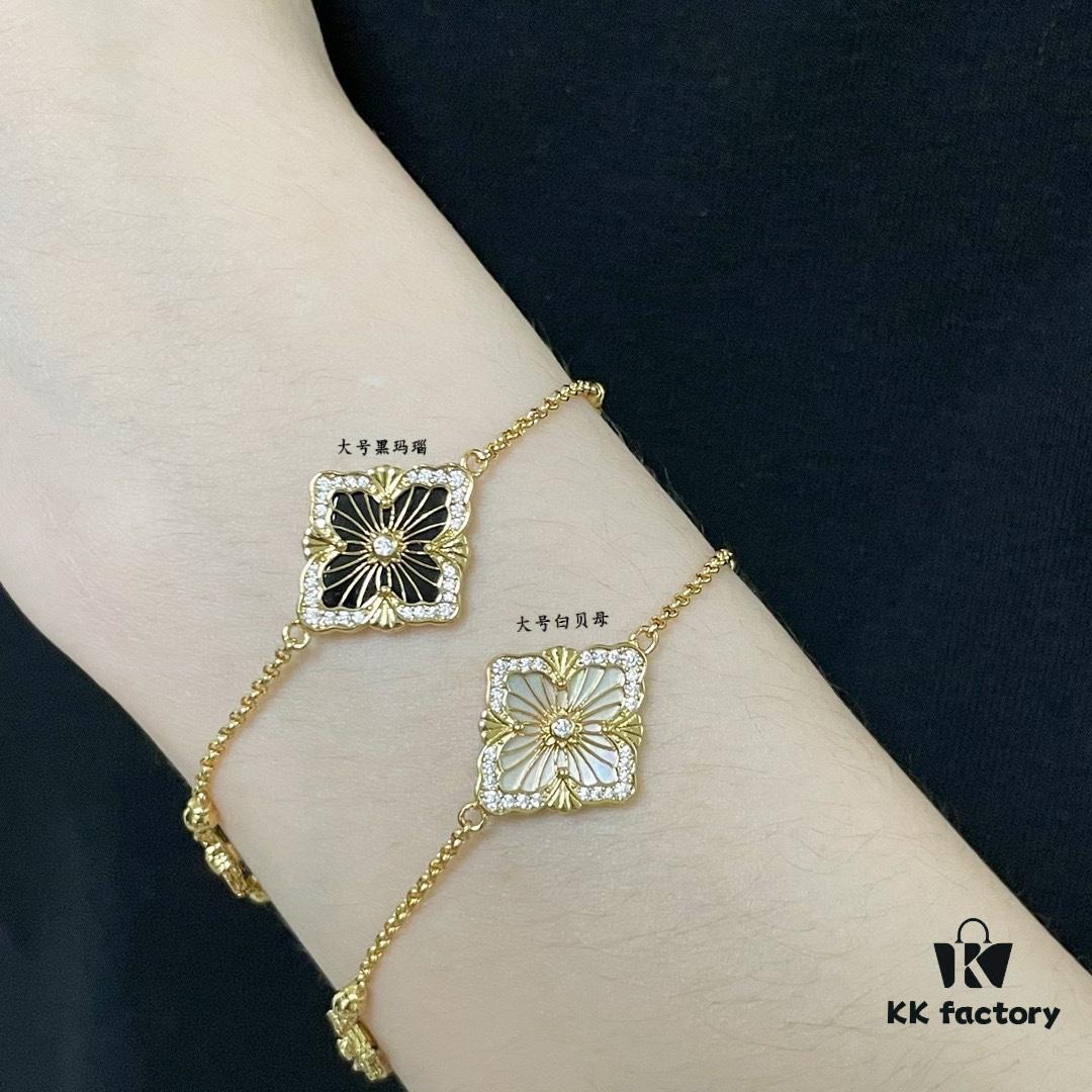 Buccellati Large Opera Series White Mother-of-Pearl Bracelet, Vintage Court Style Clover and Four-Petal Flower Double-Sided Necklace