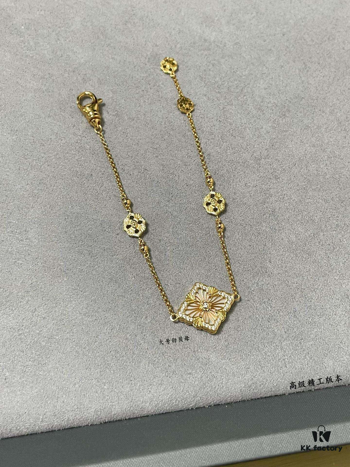 Buccellati Large Opera Series White Mother-of-Pearl Bracelet, Vintage Court Style Clover and Four-Petal Flower Double-Sided Necklace