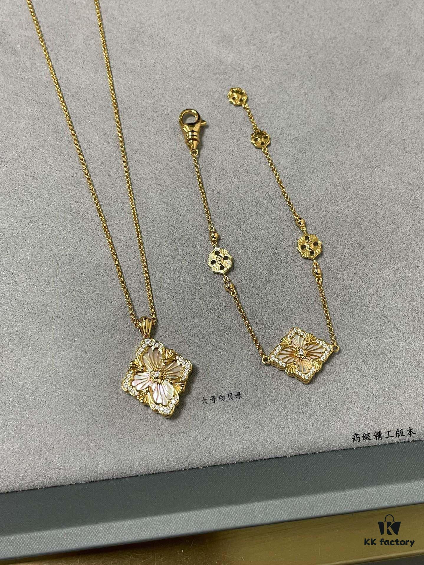 Buccellati Large Opera Series White Mother-of-Pearl Bracelet, Vintage Court Style Clover and Four-Petal Flower Double-Sided Necklace