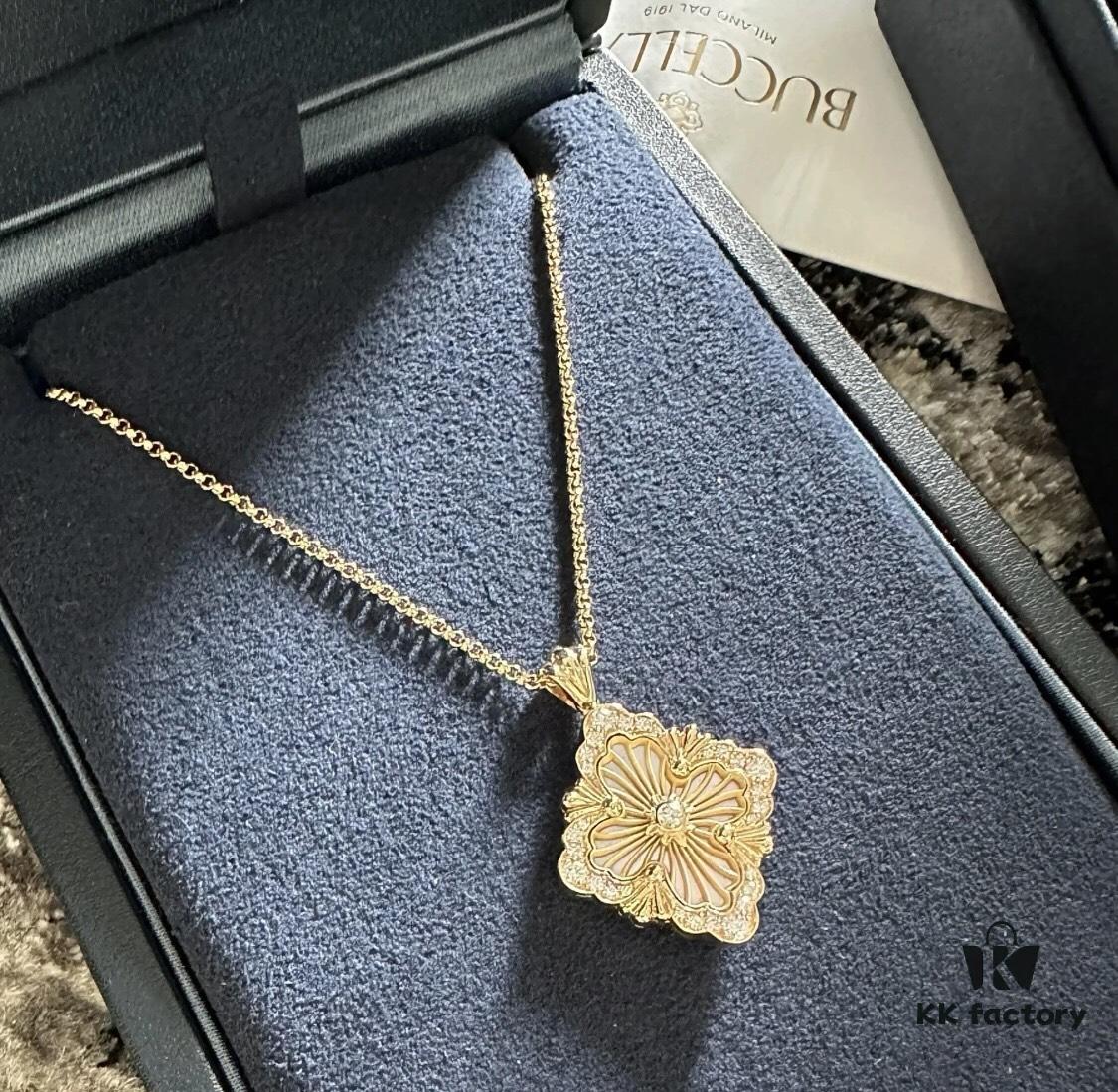 Buccellati Italian Luxury Jewelry Vintage Royal Style Diamond-Set Twisted Clover Shell Agate Chalcedony Reversible Necklace V Gold Material 18K Thick Gold Plating Original Chain End Original Clasp High Quality