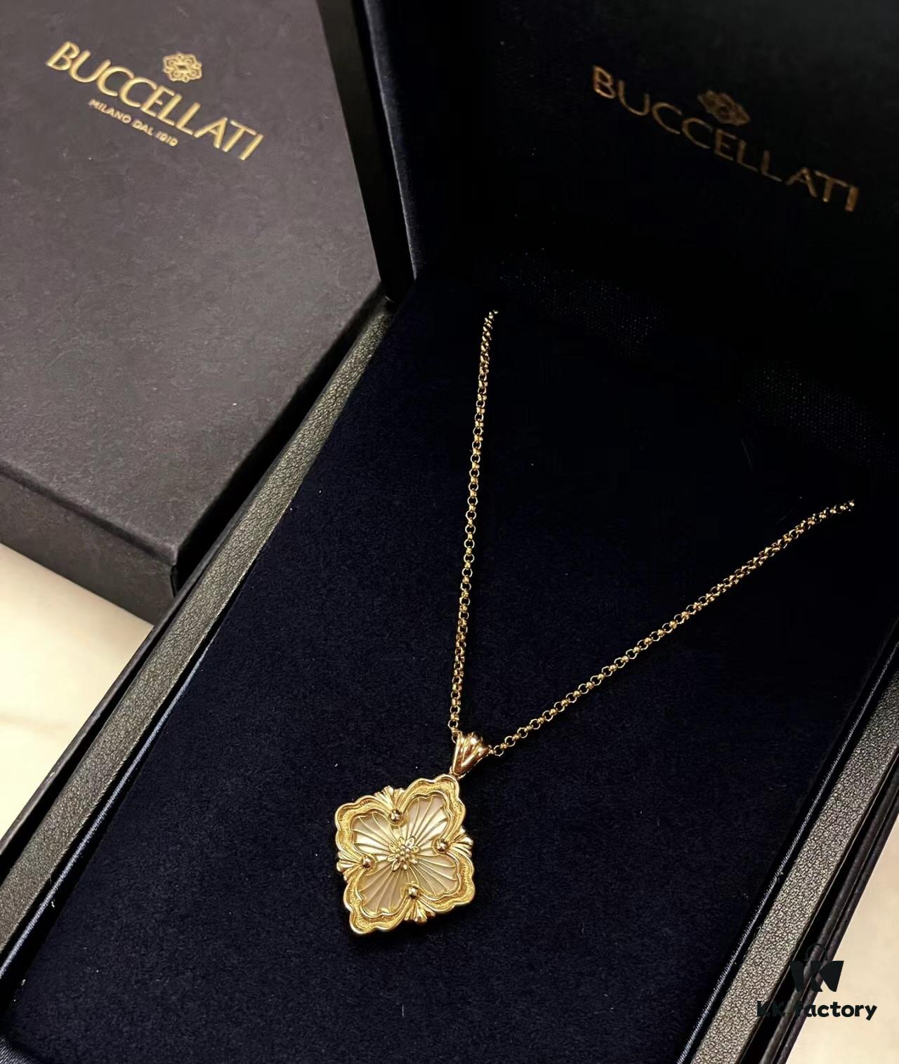 Buccellati Italian Luxury Jewelry Vintage Royal Style Diamond-Set Twisted Clover Shell Agate Chalcedony Reversible Necklace V Gold Material 18K Thick Gold Plating Original Chain End Original Clasp High Quality