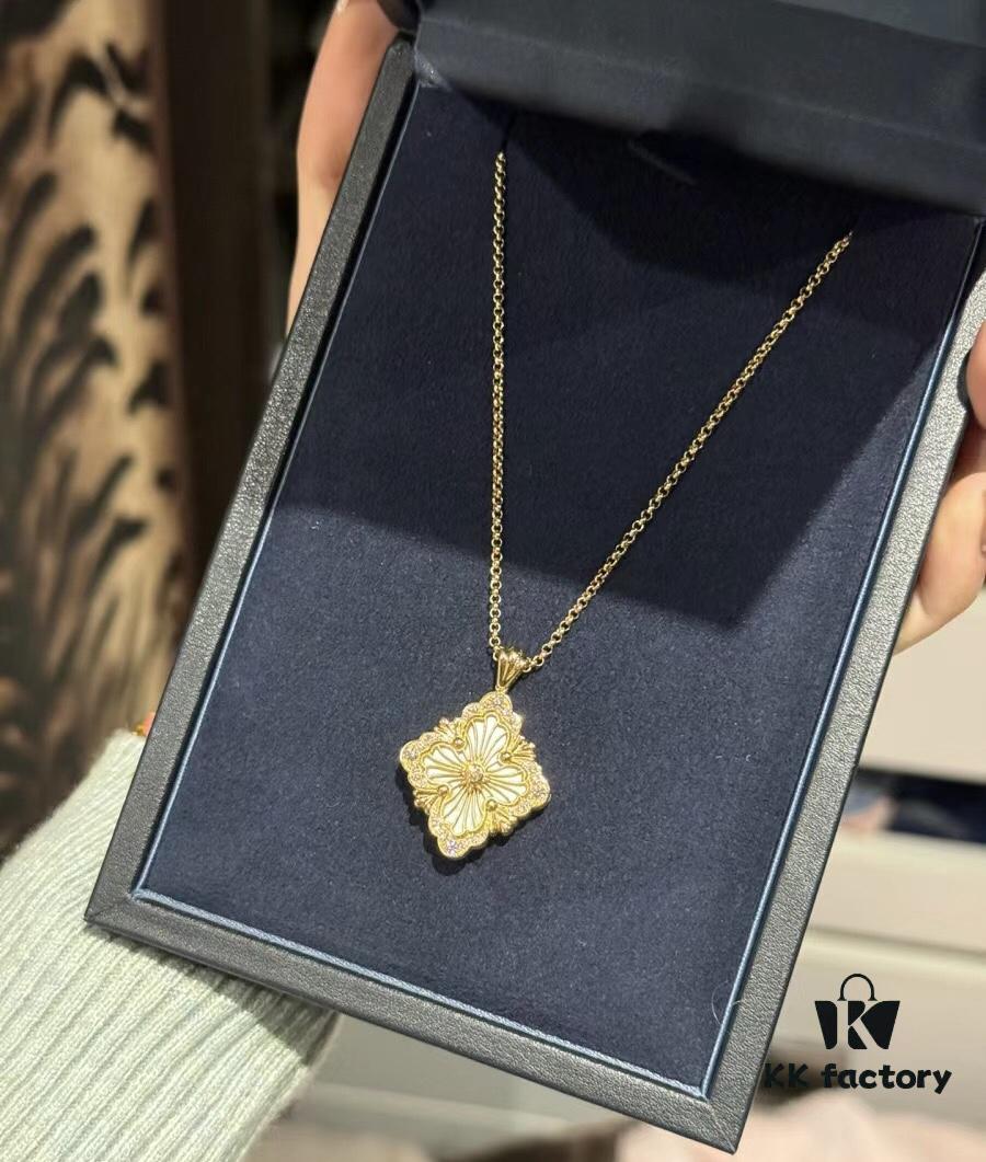 Buccellati Italian Luxury Jewelry Vintage Royal Style Diamond-Set Twisted Clover Shell Agate Chalcedony Reversible Necklace V Gold Material 18K Thick Gold Plating Original Chain End Original Clasp High Quality