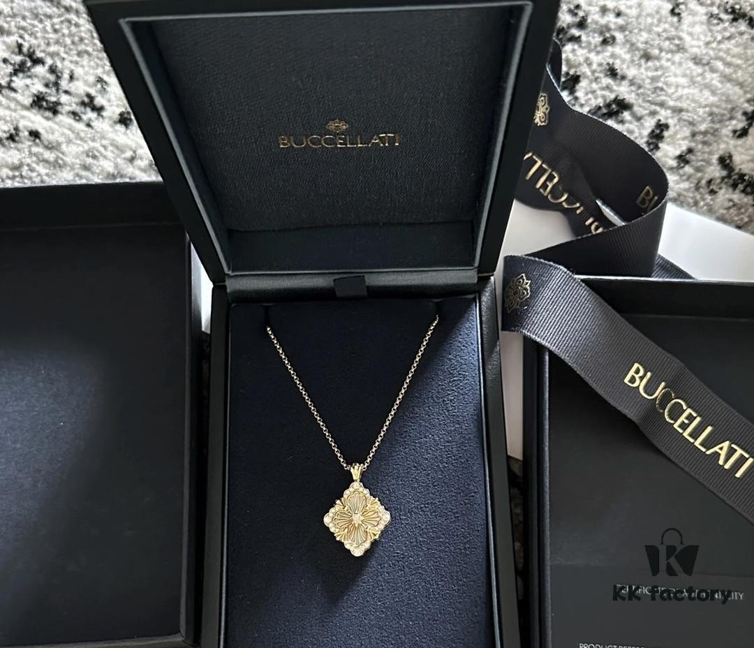 Buccellati Italian Luxury Jewelry Vintage Royal Style Diamond-Set Twisted Clover Shell Agate Chalcedony Reversible Necklace V Gold Material 18K Thick Gold Plating Original Chain End Original Clasp High Quality