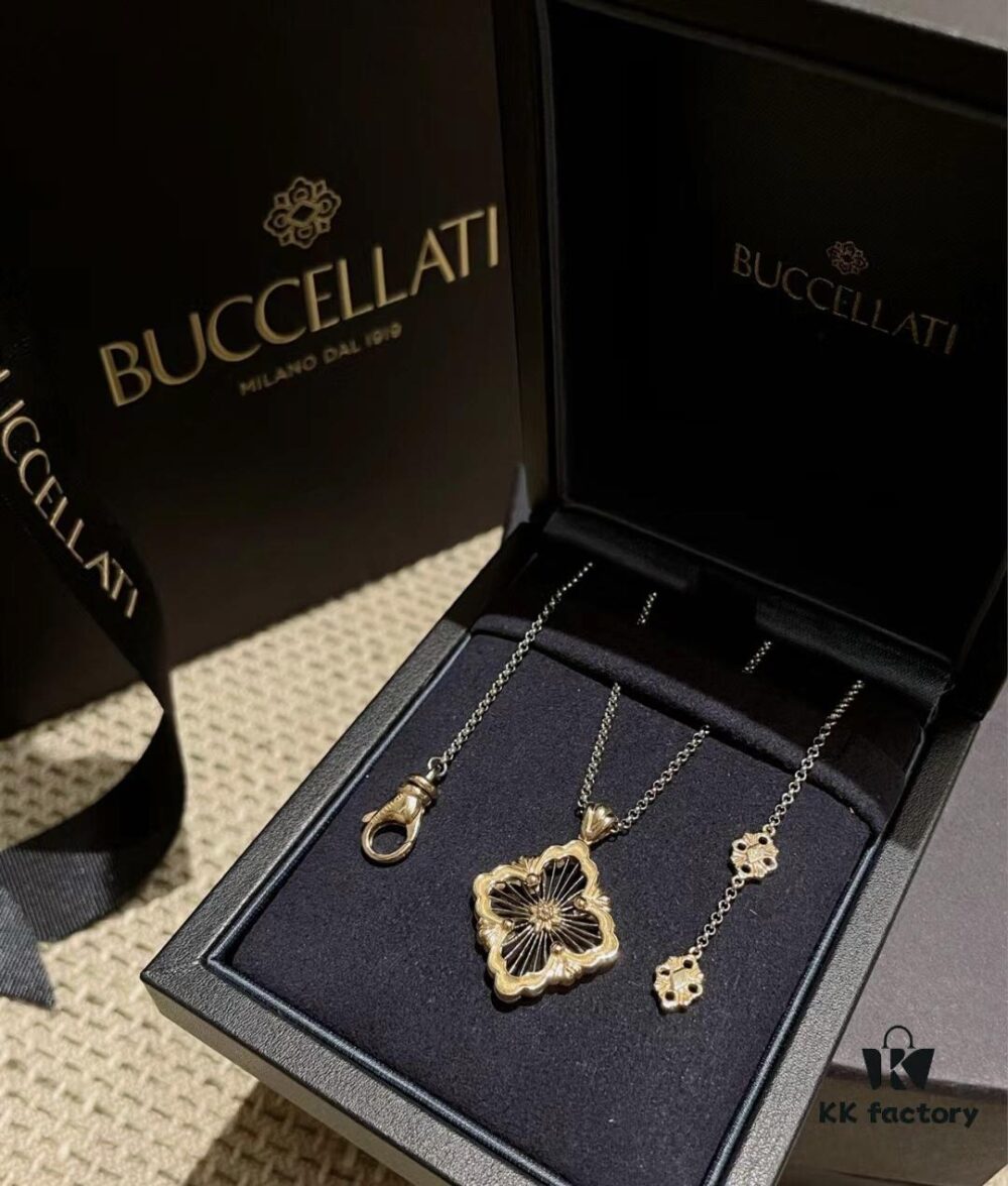 Buccellati Italian Luxury Jewelry Vintage Court Style Diamond-Cut Clover Shell Agate Chalcedony Double-Sided Necklace V Gold Material 18K Thick Gold Plating Original Chain End Original Clasp High Quality
