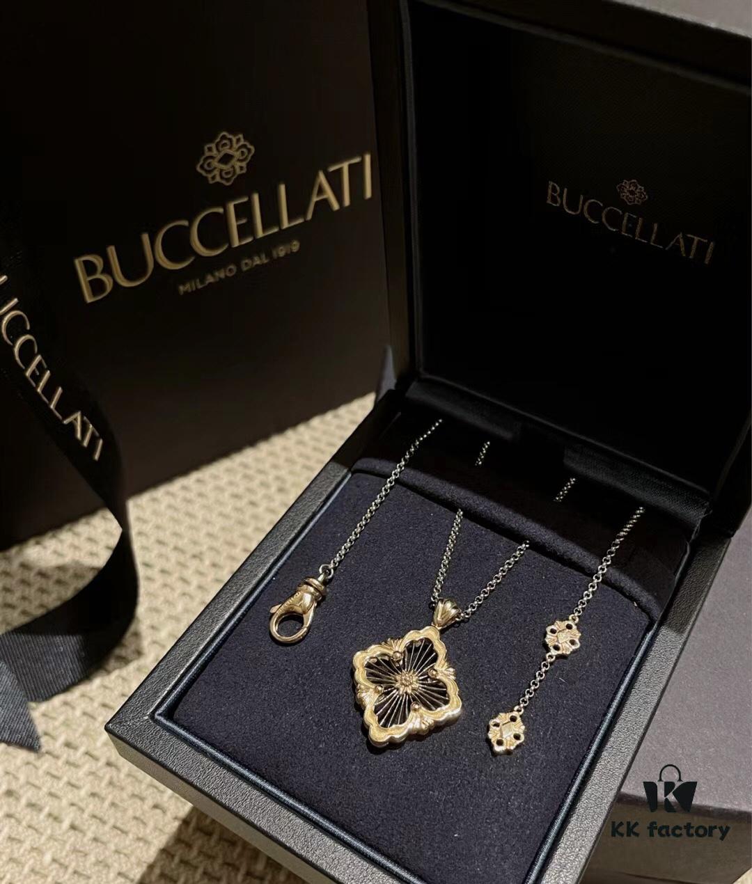 Buccellati Italian Luxury Jewelry Vintage Royal Style Diamond-Cut Clover Shell Agate Chalcedony Double-Sided Necklace V Gold Material 18K Thick Gold Plating Original Chain End Original Clasp High Quality