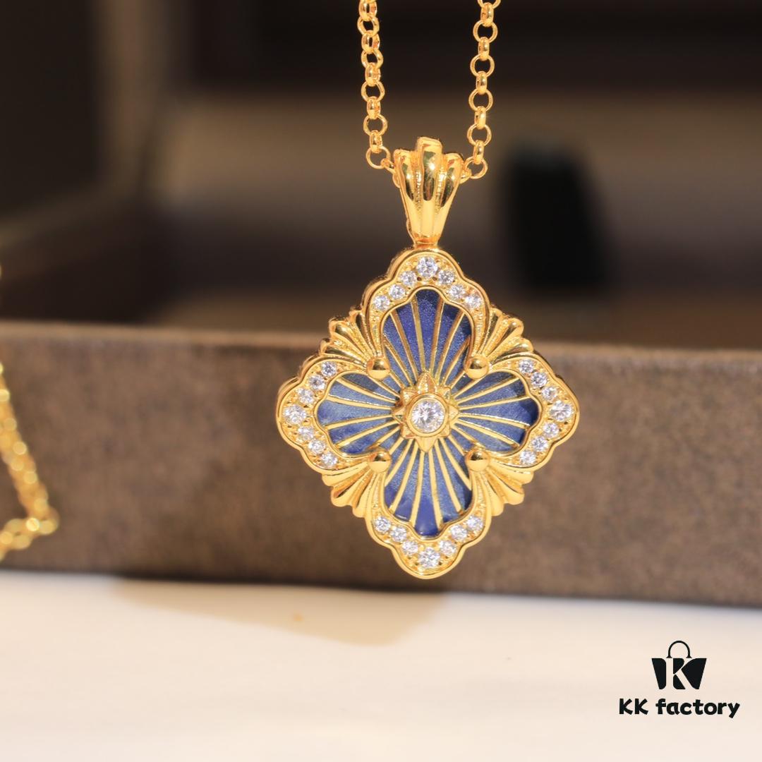 Buccellati Italian Luxury Jewelry Vintage Royal Style Diamond-Cut Clover Shell Agate Chalcedony Double-Sided Necklace V Gold Material 18K Thick Gold Plating Original Chain End Original Clasp High Quality