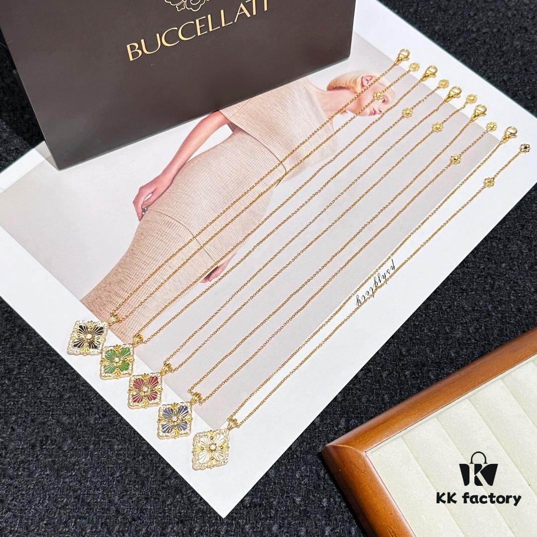 Buccellati Vintage Royal Style Diamond-Cut Four-Leaf Clover Shell Agate Chalcedony Double-Sided Necklace