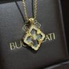 Buccellati Vintage Royal Style Diamond-Cut Four-Leaf Clover Shell Agate Chalcedony Double-Sided Necklace