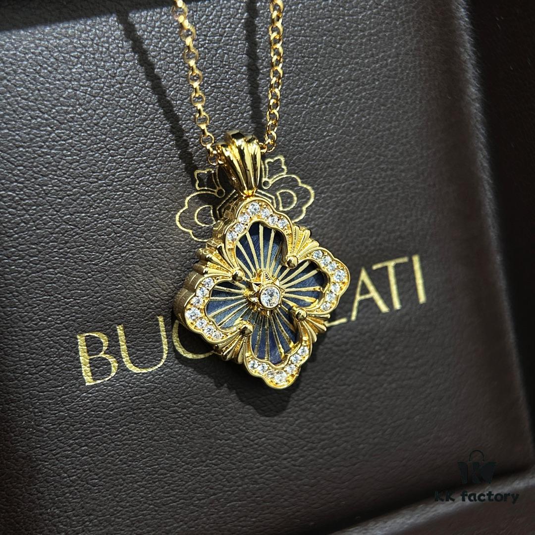 Buccellati Vintage Royal Style Diamond-Cut Four-Leaf Clover Shell Agate Chalcedony Double-Sided Necklace