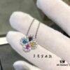 HW Diamond Loop Series Gemstone Necklace in S925 Sterling Silver with Thick Gold Plating, Clover Pendant with Multi-Color Stones and Zircon Accents
