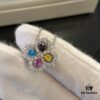 HW Diamond Loop Series Gemstone Necklace in S925 Sterling Silver with Thick Gold Plating, Clover Pendant with Multi-Color Stones and Zircon Accents
