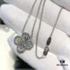 HW Diamond Loop Series Gemstone Necklace in S925 Sterling Silver with Thick Gold Plating, Clover Pendant with Multi-Color Stones and Zircon Accents