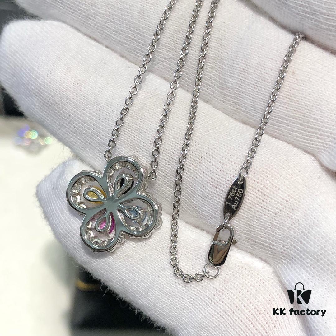 HW Diamond Loop Series Gemstone Necklace in S925 Sterling Silver with Thick Gold Plating, Clover Pendant with Multi-Color Stones and Zircon Accents