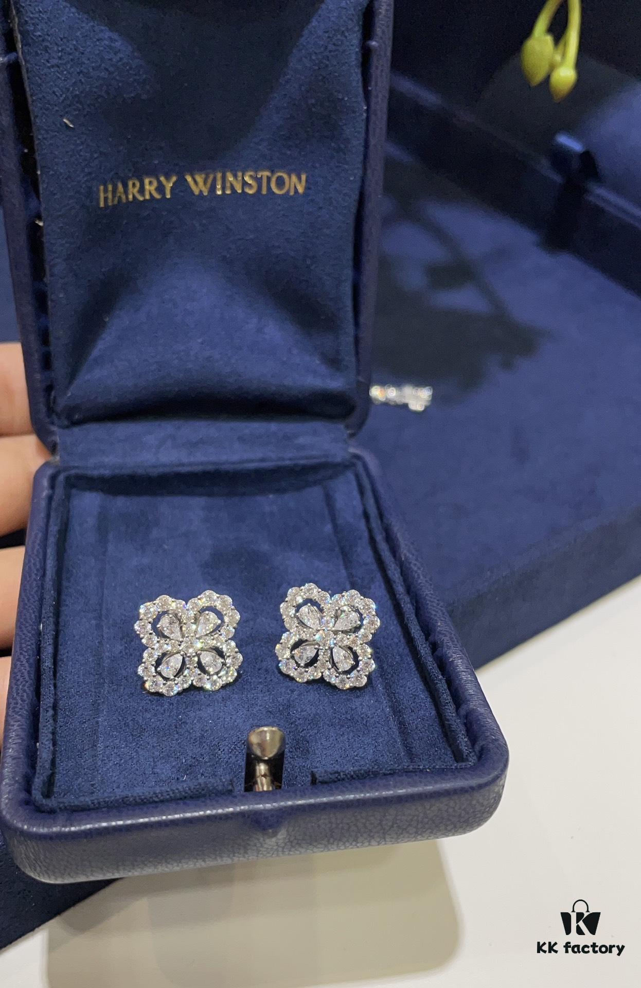 Harry Winston New Style Luxurious Clover Diamond Stud Earrings